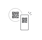 Illustration to show a phone scanning a QR code on the device.