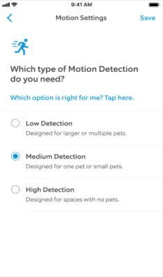 Motion Detection settings in the Ring app.