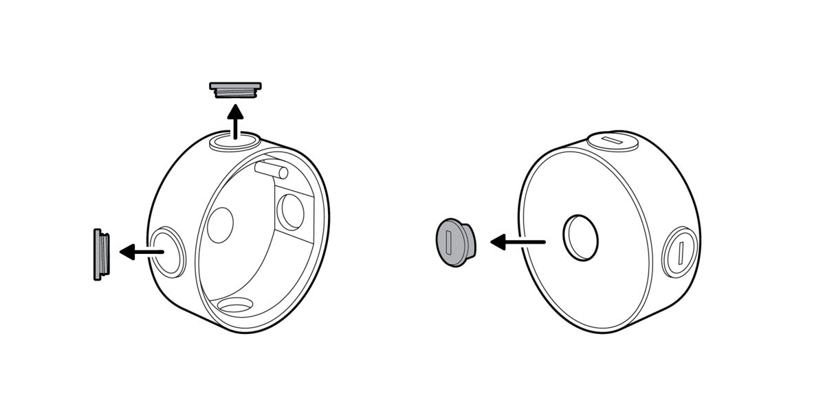 Illustration of unscrewing cap from junction box to install Ring PoE to USB-C Adapter.