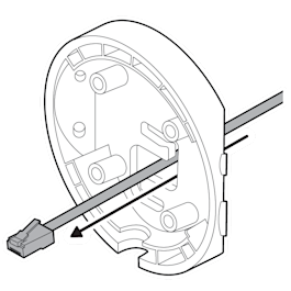 An illustration of the power or Ethernet cable being routed through an opening in the center of the corner mounting plate.