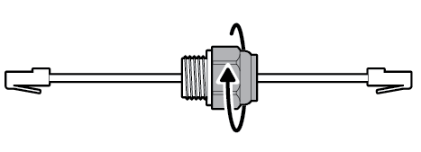 Illustration to show screwing the cable gland around the ethernet cable.