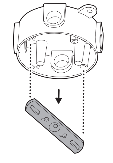 Illustration of how to remove your existing floodlight from the junction box, including any existing metal bracket, and disconnect the wires. 
