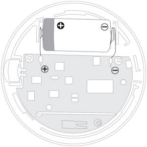 Internal diagram of the Smoke and CO listener with battery terminals and components