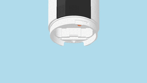 Animation showing how to insert the quick release battery pack into the Outdoor Cam. 