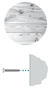 Illustration of inserting screws to install a doorbell on a wood surface.