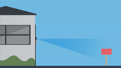 Animation of a doorbell mounted on an exterior wall at the recommended mounting height.