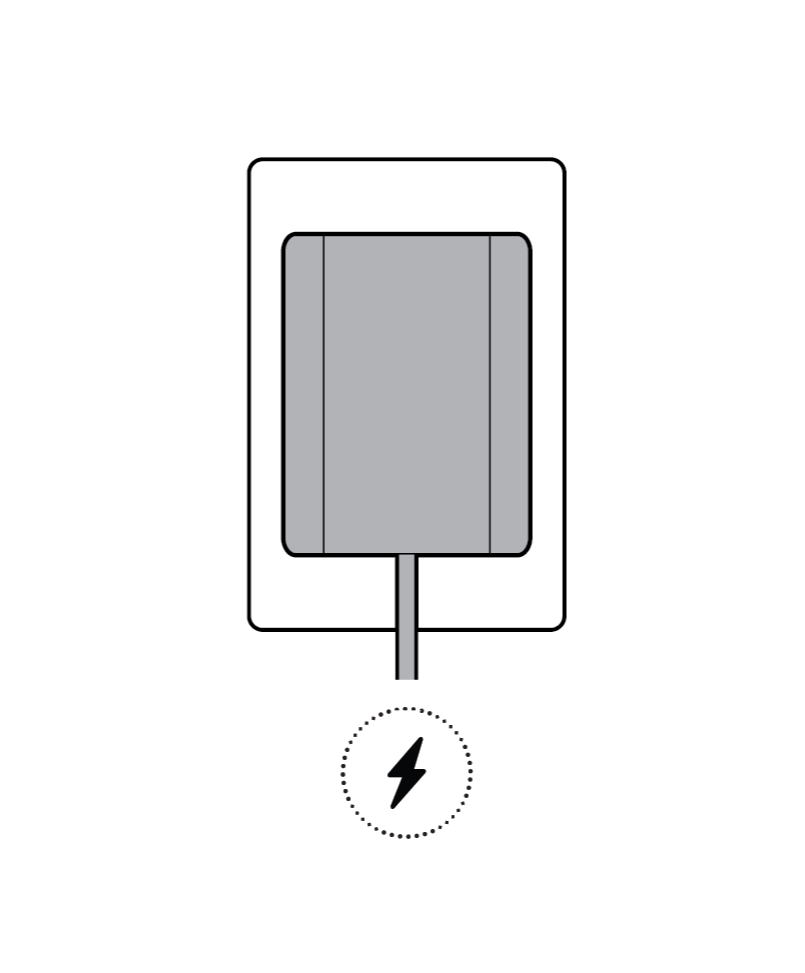 A plug-in adapter plugged into the wall, receiving power.