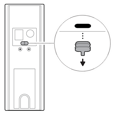 An example of the rubber cap covering the USB-C port on the back of the doorbell being removed.