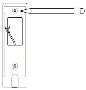 Illustration showing to use the mounting bracket as a template to mark screw holes on the mounting surface. 