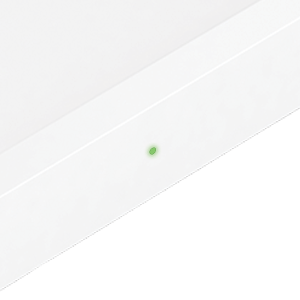 A white square power pack with a small green LED light flashing on the front panel and the word "ring" in the top corner.