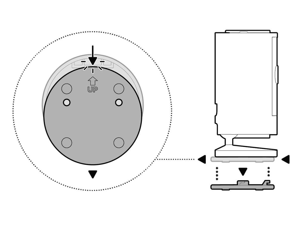 Illustration showing press the release tab on the mounting plate and slide the Indoor Cam off to dismount.