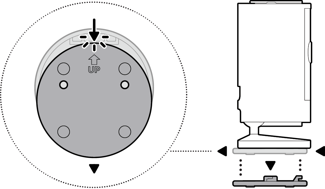 Illustration showing press the release tab on the mounting plate and slide the Indoor Cam off to dismount.