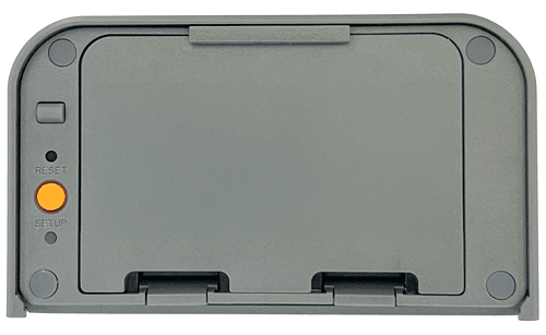 Outdoor Contact Sensor with a small red light below the word "setup" on for three seconds.