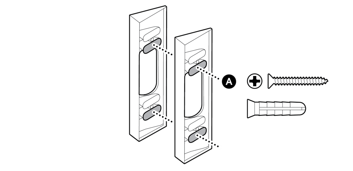 Technical diagram showing wall anchor and screw installation steps