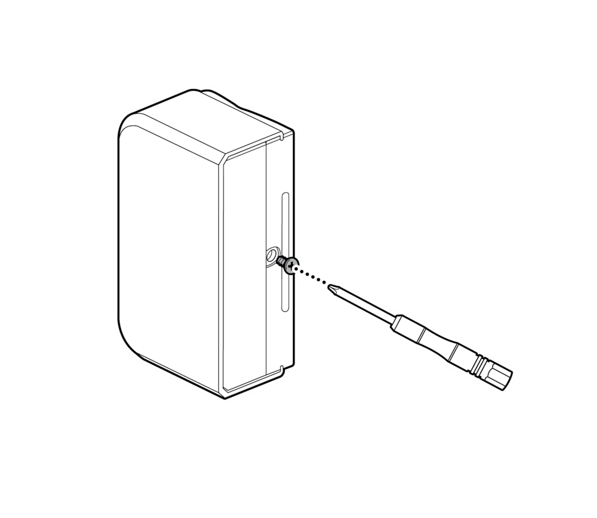 Illustration to show securing the sensor to the bracket with the included screwdriver and screw.