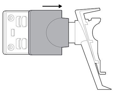 An illustration of the plastic cover on the extended mounting being removed by sliding it backwards.