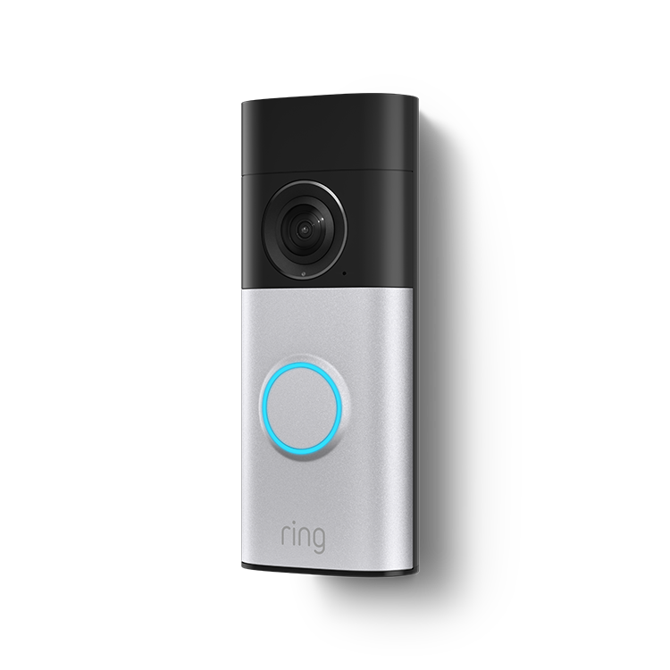 Ring Wired Doorbell Plus (2nd Gen) Product Image with clear background to show image and front LED indicator illuminated solid blue.
