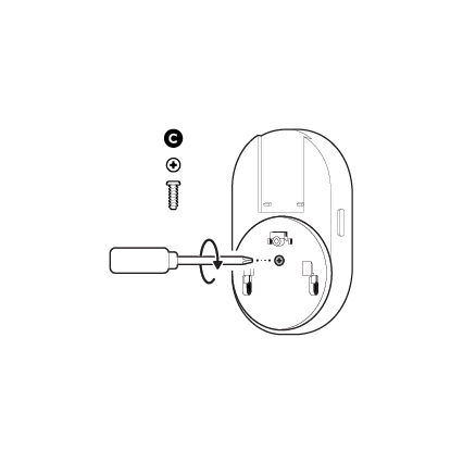 Illustration showing to use the included screw with screw driver to secure the mounting plate adapter.