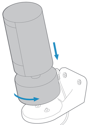 Technical diagram with arrows showing how to attach Outdoor Cam to Pan-Tilt Mount.
