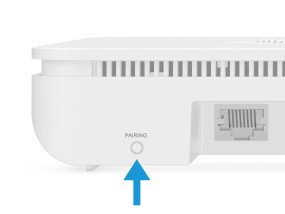 The pairing button on the Ring Alarm Base Station