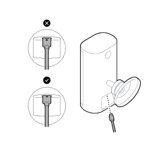 Illustration to show the correct way to plug the power cable in, so that the line is no longer visible.