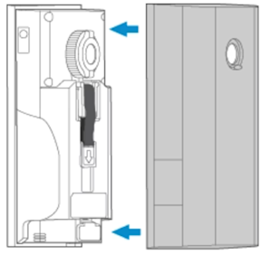 Illustration showing putting the back cover on the Peephole Cam (Door View Cam).