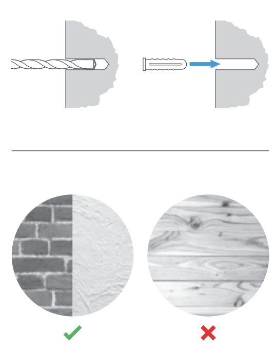 Diagram showing correct and incorrect wall anchor installation methods.