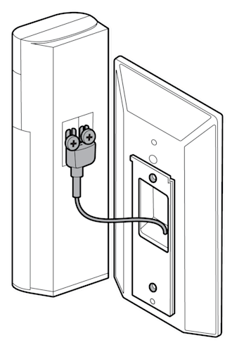An example of the doorbell being connected to the solar charger using the included fork connector cable.