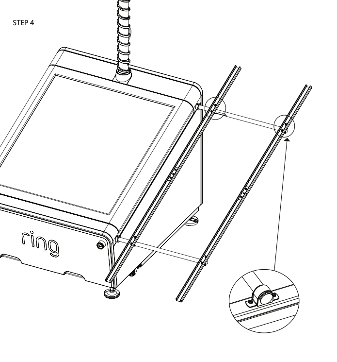 An illustration of the joined rails being mounted to the aluminum tubes on the Mobile Security Tower.