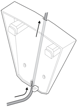 An illustration of the power or Ethernet cable being routed through the center groove of the tilt mount.