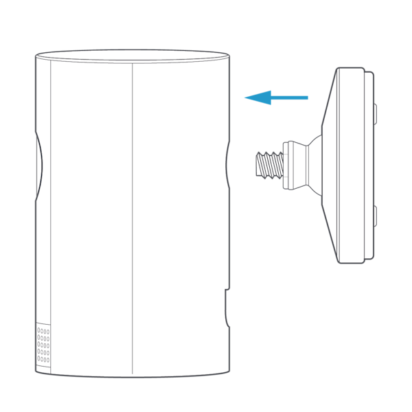 Diagram with blue arrow that points from the wall mount to the Indoor Cam