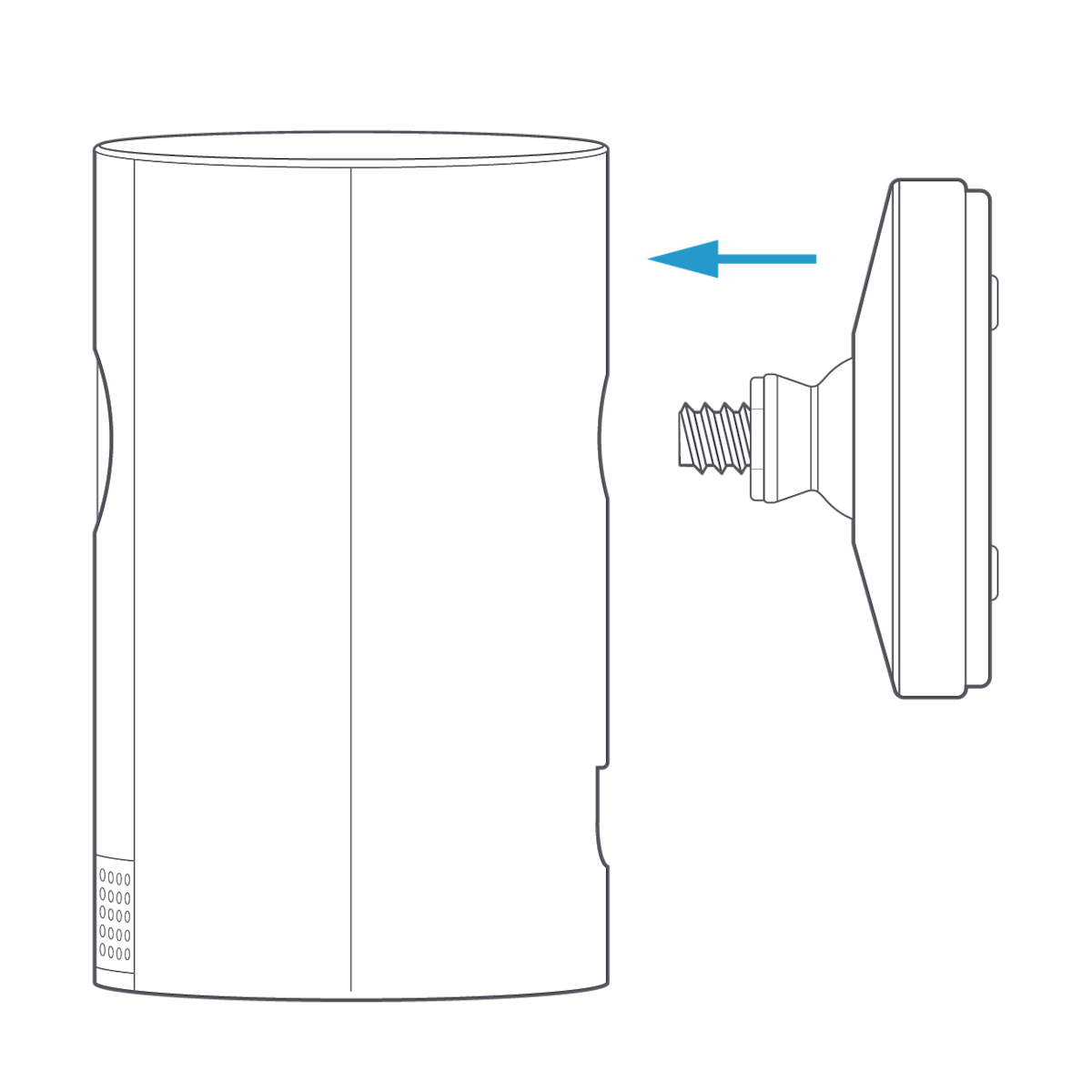 Diagram with blue arrow that points from the wall mount to the Indoor Cam 