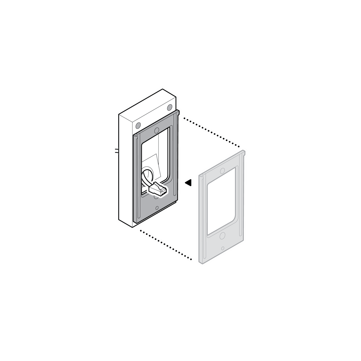 Illustration of Wired Doorbell Elite (2nd Gen) installation - Attach your doorbell’s mounting bracket to the surface mount with the included screws.  Part one.