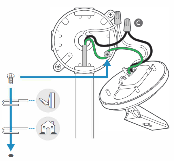 Illustration of hardwiring installation for Ring Cameras in metal junction boxes.