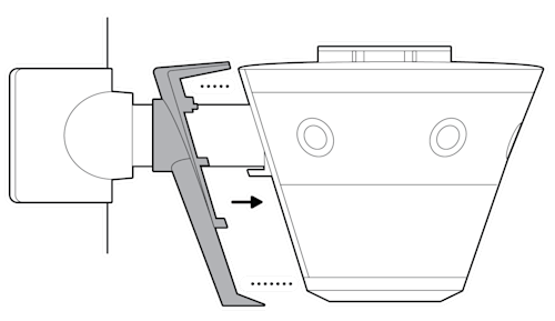An illustration of the camera mount cover being slid back into position on the back of the device.