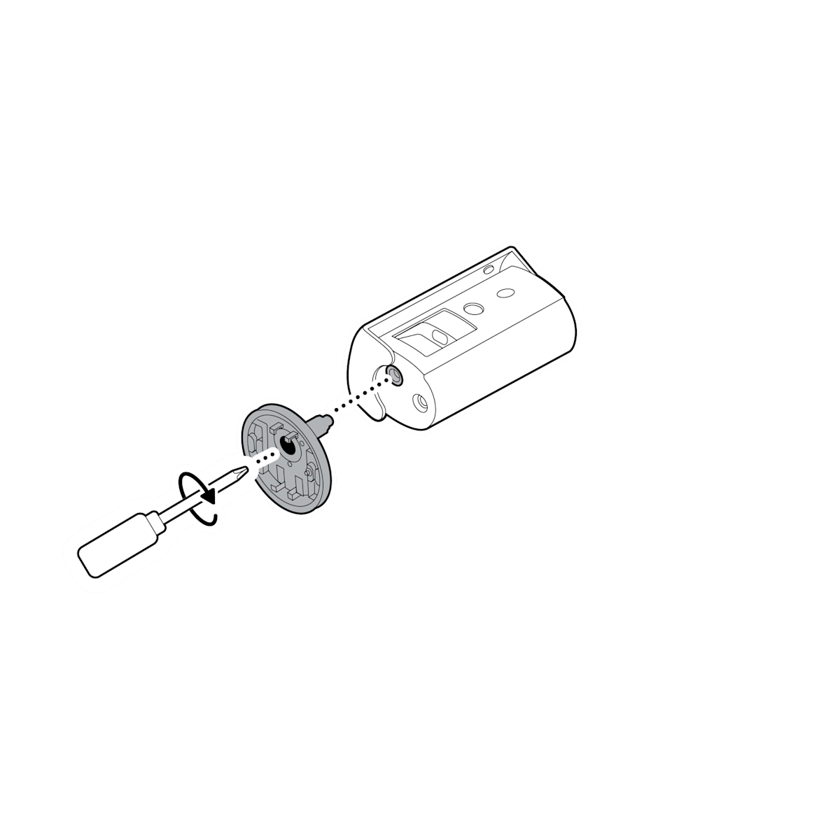Illustration showing to attach the mount to the bottom of the camera with its screw.