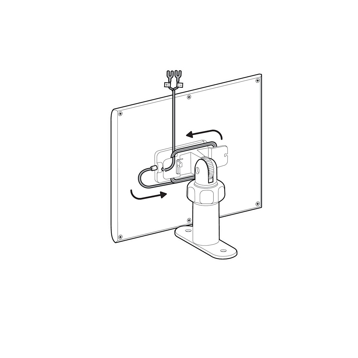 arrows pointing left and right to show cable management on the Solar Panel