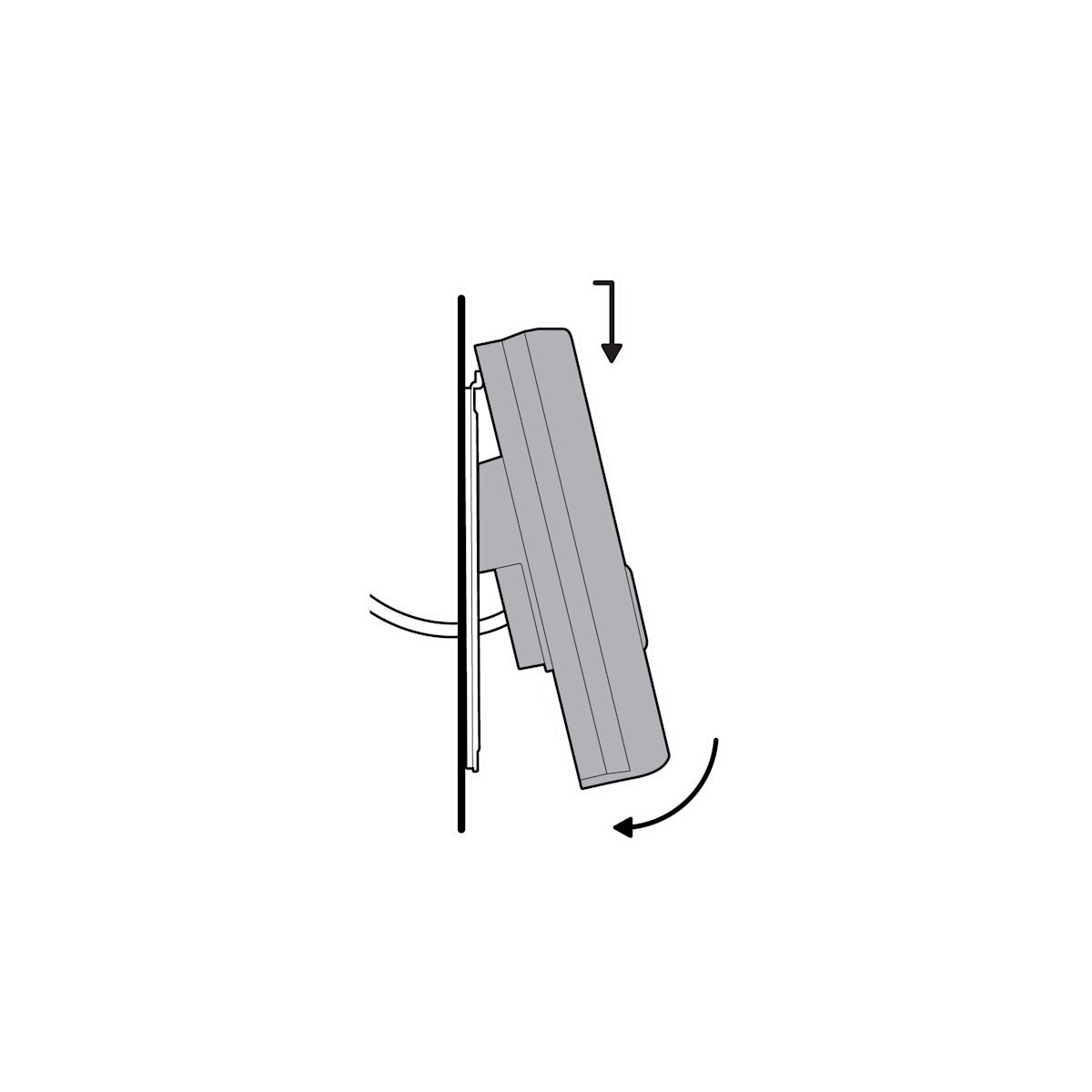 Diagram showing camera being secured to the wall with directional arrows