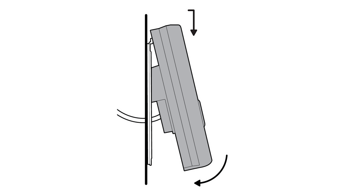 Diagram showing camera being secured to the wall with directional arrows