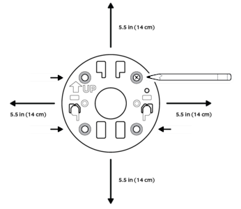 Illustration showing a pencil marking the installation holes using the mounting plate as a guide.