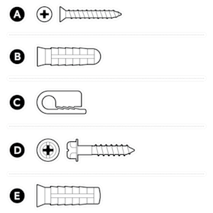 A set of mounting screws, washers, and cable clamps included to install the device.