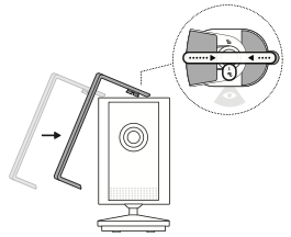 Illustration showing how to align the dotted line on your lens cover with the dotted line on top of your camera.