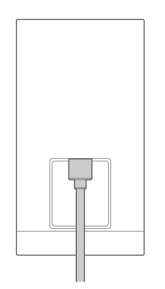 Illustration of the back of a camera with a power cable plugged into the port.