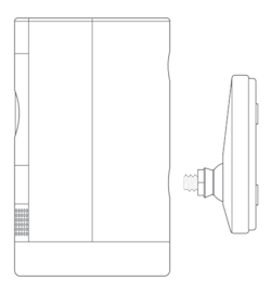 Illustration of securing the base to the back of the Outdoor Cam.