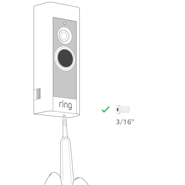 Installation diagram: 3/16-inch security screw marked correct installation at bottom of device.