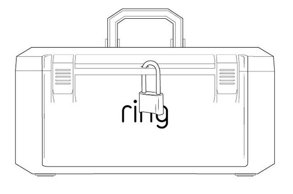 Illustration of the outside of the Ring Jobsite Security Case, showing the protection and mounting options